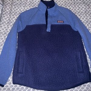Vineyard Vines Women Size XS Blue Navy Color Block 1/4 Snap Fleece Pullover